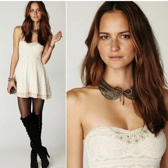 Free People Dresses & Skirts - Free People Ivory Lace Beaded Dress